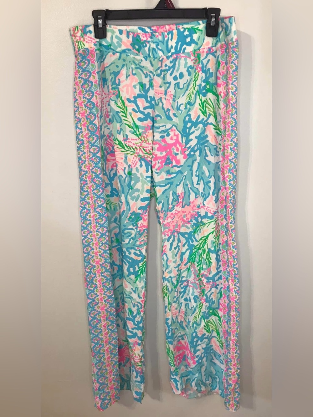 Lilly Pulitzer Coral Pink and Aqua Palazzo pants sz XL